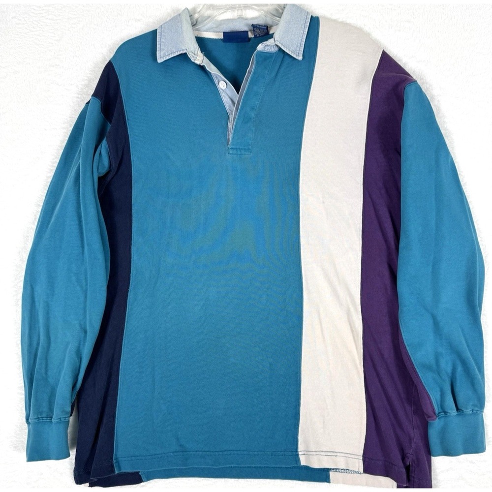 VTG 90's Cambridge Classics L Rugby Shirt Mens  Chambray Collar Striped Cotton